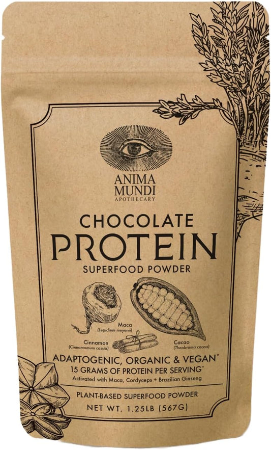 Organic Vegan Chocolate Protein Superfood Powder with Adaptogens for Energy & Strength (567g) by Anima Mundi Apothecary