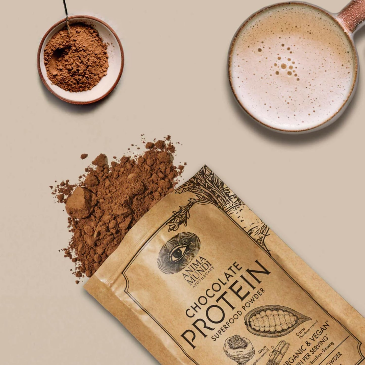 Organic Vegan Chocolate Protein Superfood Powder with Adaptogens for Energy & Strength (567g) by Anima Mundi Apothecary