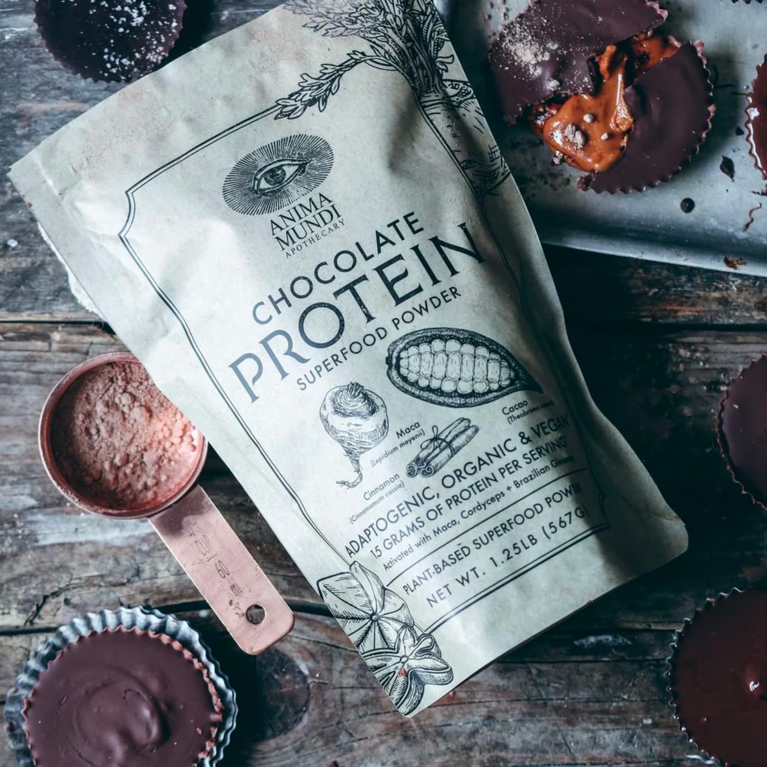 Organic Vegan Chocolate Protein Superfood Powder with Adaptogens for Energy & Strength (567g) by Anima Mundi Apothecary
