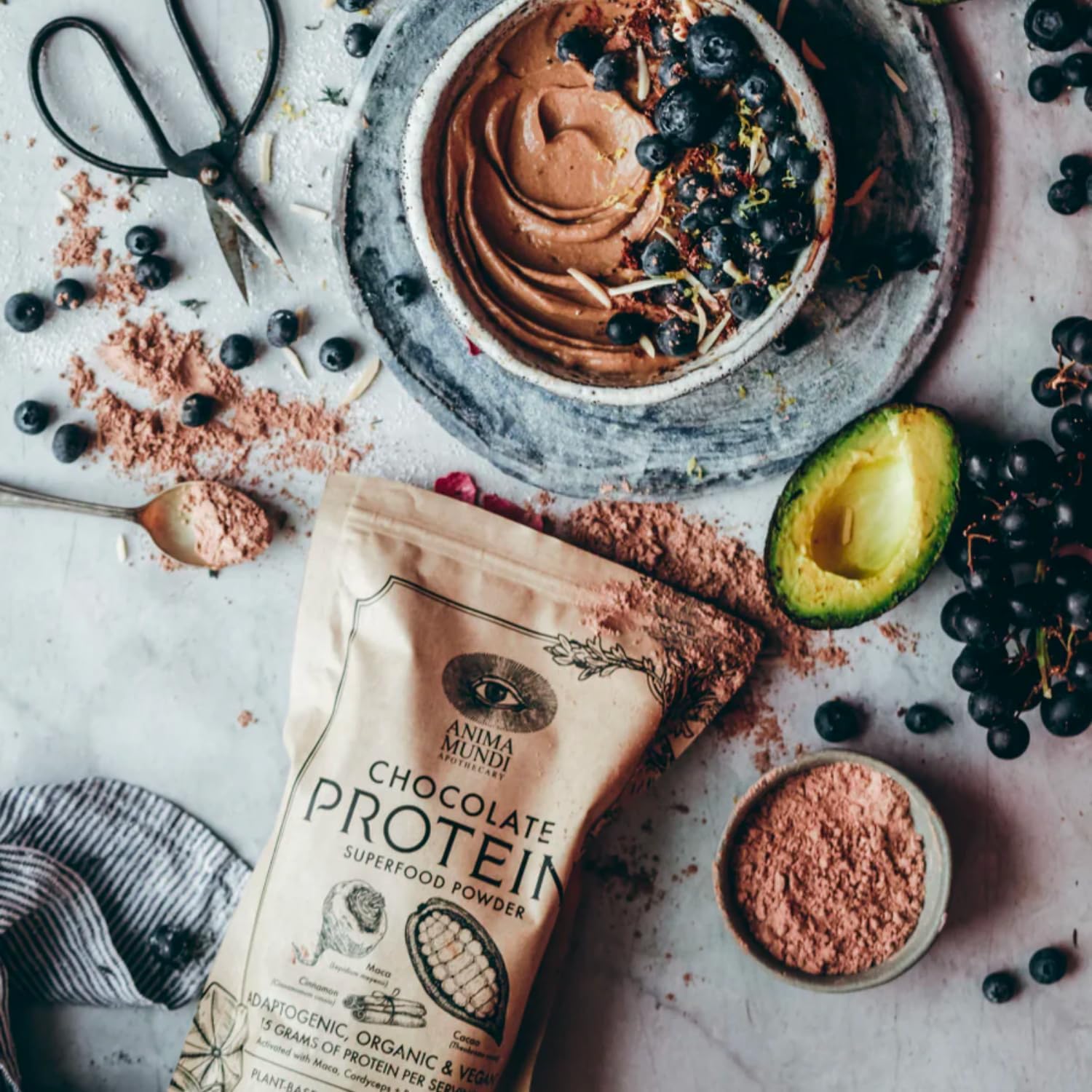 Organic Vegan Chocolate Protein Superfood Powder with Adaptogens for Energy & Strength (567g) by Anima Mundi Apothecary