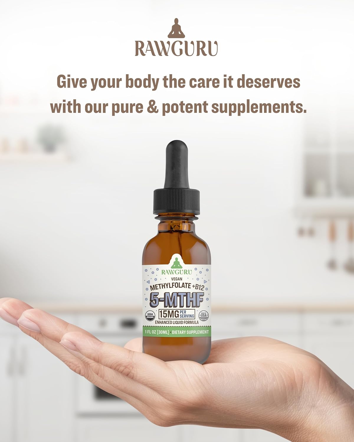 Organic Vegan L-Methylfolate 15 mg + Vitamin B12 Drops - Nano-Enhanced Liquid Formula with Trace Minerals - 300 Servings, Pack of 2