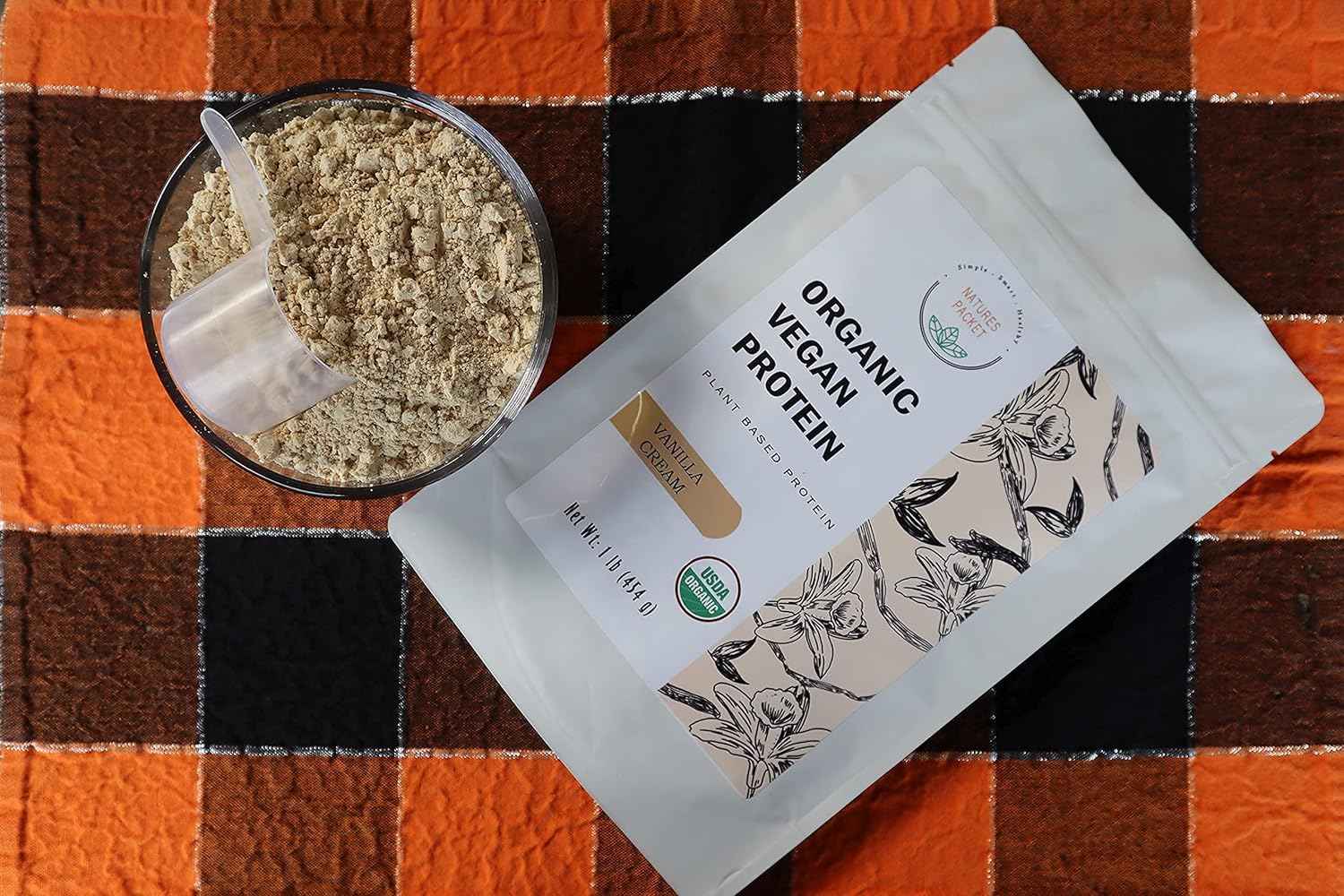 Organic Vegan Protein Powder - Plant Based Protein, Vanilla Flavor - Non Dairy, Lactose Free, No Sugar Added, Gluten Free, Soy Free, Non-GMO, Ketogenic Vegan Blend - 1 lb, 16 Ounce