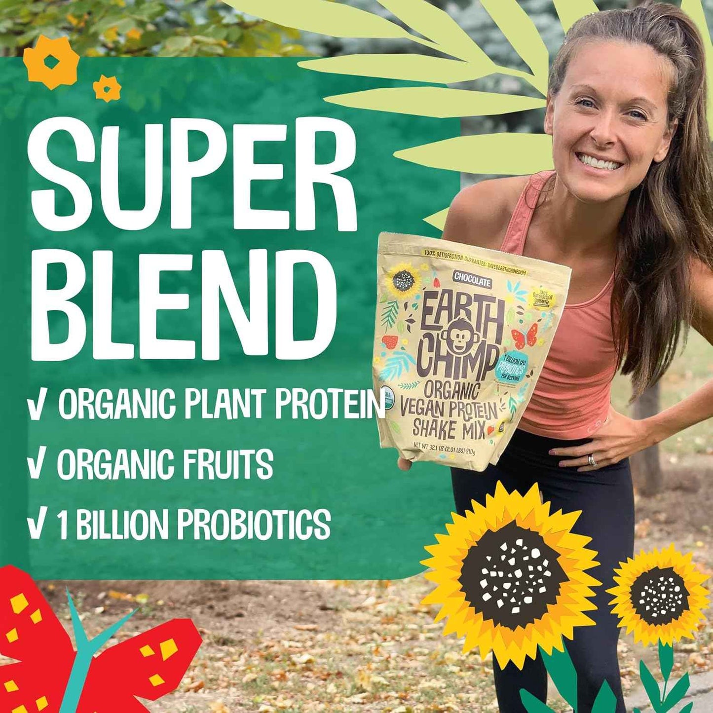 Organic Vegan Protein Powder - with Probiotics - Non GMO, Dairy Free, Non Whey, Plant Based Protein Powder for Women and Men, Gluten Free - 52 Servings 64 Oz (Vanilla)