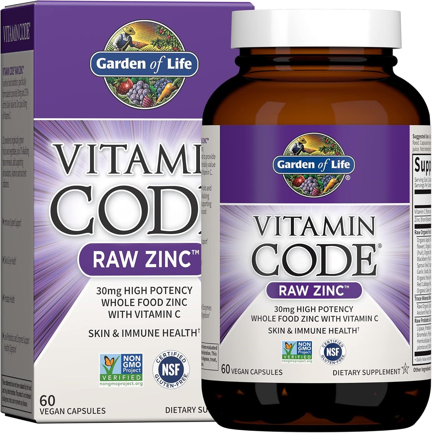 Organic Vegan Protein Powder with 22g & Zinc Supplements 30mg for Immune Support by Garden of Life