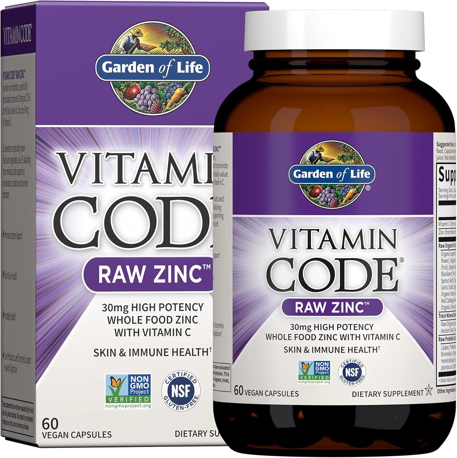 Organic Vegan Protein Powder with 22g & Zinc Supplements 30mg for Immune Support by Garden of Life