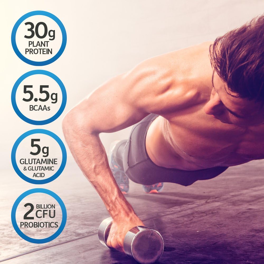 Organic Vegan Sport Protein Powder with Probiotics and BCAAs for Post Workout Recovery - Vanilla Flavor - Includes Raw Vitamin Code Vitamin C Capsules