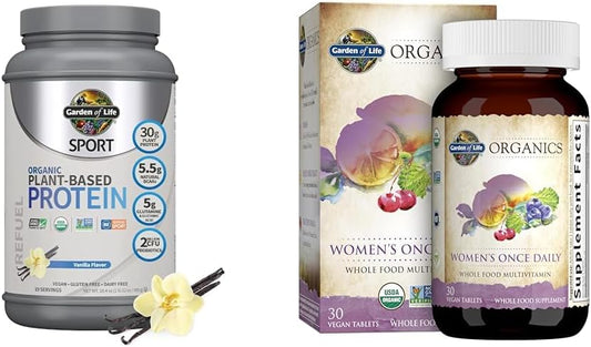 Organic Vegan Sport Protein Powder with Women's Multi - Probiotics, BCAAs, Antioxidants, 30g Plant Protein, Vitamins A C D3 K B6 B12, Non GMO