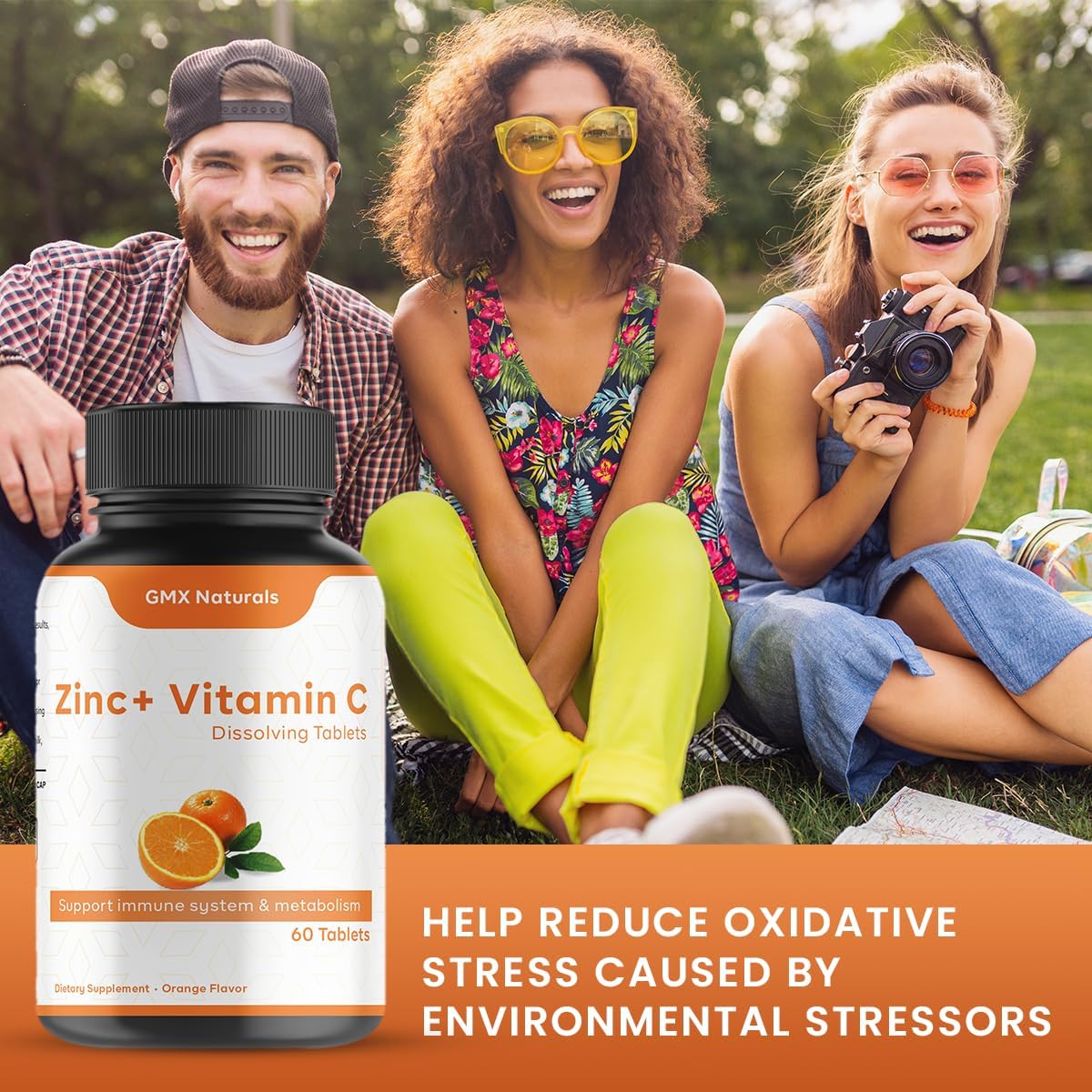 Organic Vitamin C and Zinc Tablets for Adults | Immune Support | Fast-Dissolving Orange Flavour | Boost Metabolism | 60 Tablets | 2 Month Supply