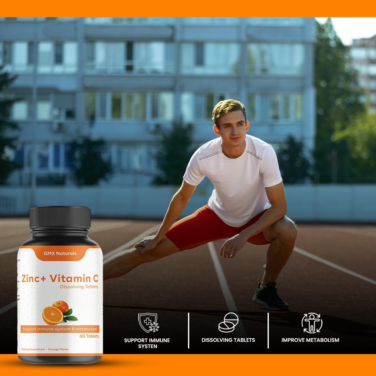Organic Vitamin C and Zinc Tablets for Adults | Immune Support | Fast-Dissolving Orange Flavour | Boost Metabolism | 60 Tablets | 2 Month Supply