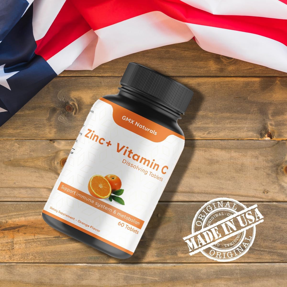 Organic Vitamin C and Zinc Tablets for Adults | Immune Support | Fast-Dissolving Orange Flavour | Boost Metabolism | 60 Tablets | 2 Month Supply