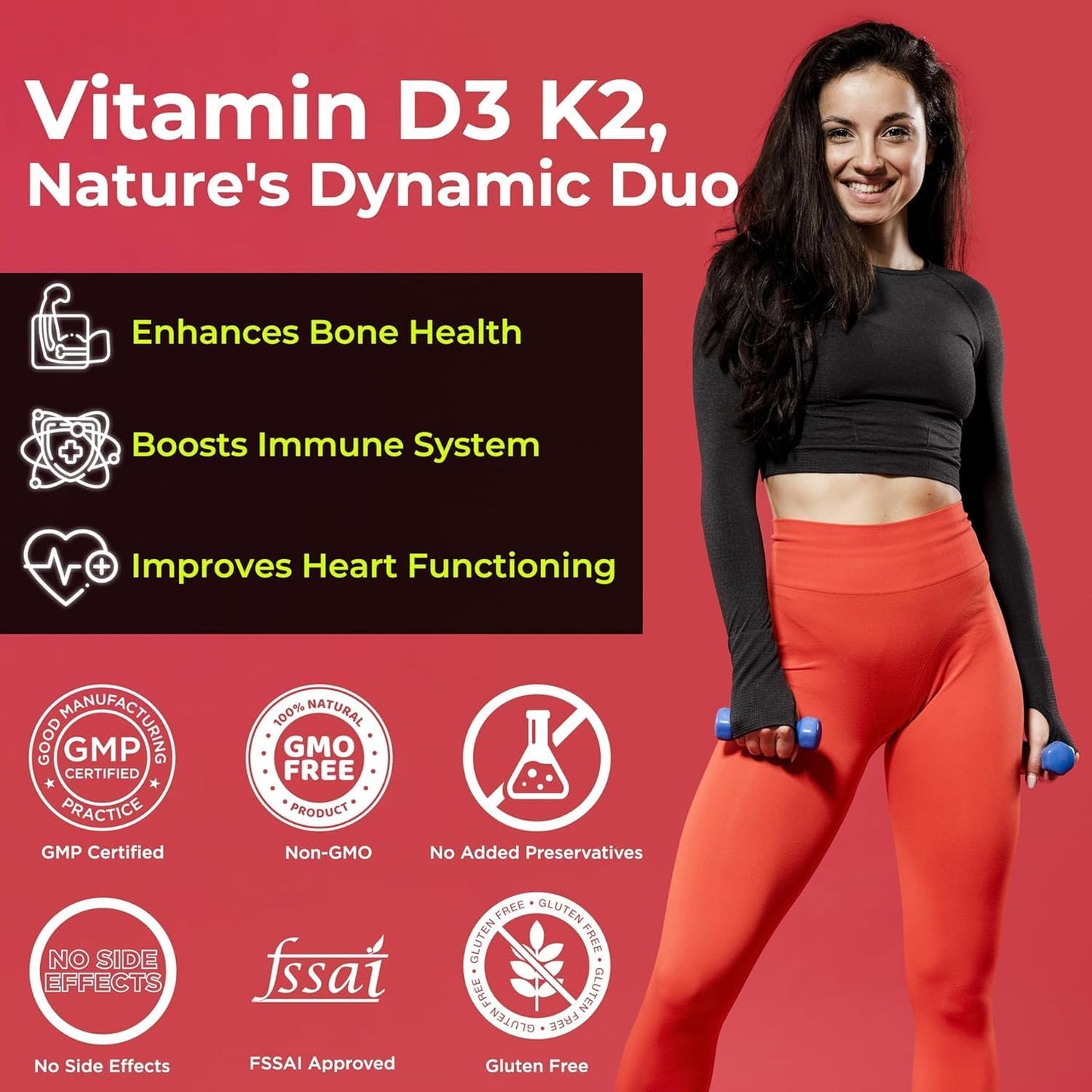 Organic Vitamin D3 (600 IU) with Vitamin K2 (55mcg) | 60 Veg Tablets | Supports Bone, Immune, & Joint Health | Men & Women
