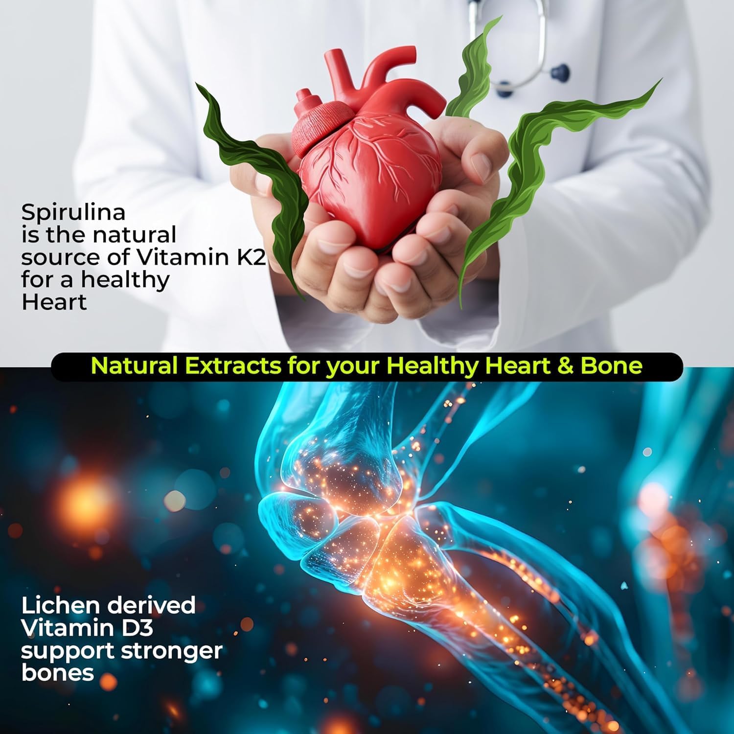 Organic Vitamin D3 (600 IU) with Vitamin K2 (55mcg) | 60 Veg Tablets | Supports Bone, Immune, & Joint Health | Men & Women