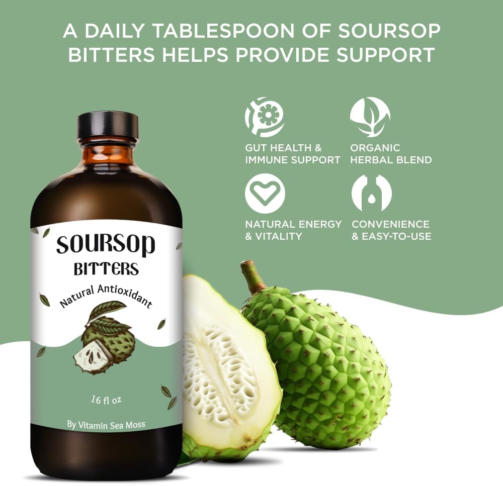 Organic Vitamin Sea Moss Soursop & Black Seed Bitters Bundle - Detox & Immune Support for Gut Health - Wildcrafted Antioxidant-Rich Blend - Non-GMO, 32 oz | 64 Servings