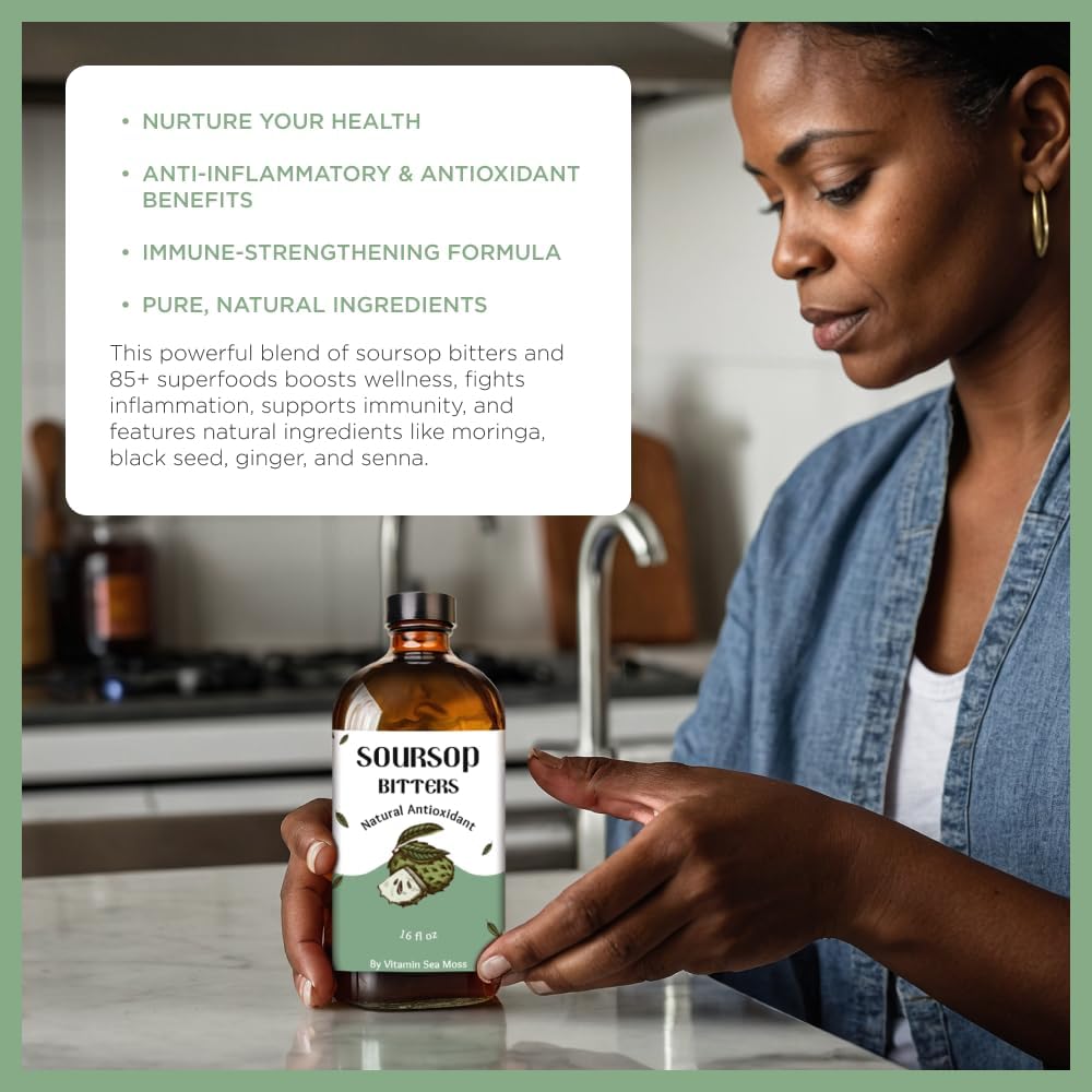 Organic Vitamin Sea Moss Soursop & Black Seed Bitters Bundle - Detox & Immune Support for Gut Health - Wildcrafted Antioxidant-Rich Blend - Non-GMO, 32 oz | 64 Servings
