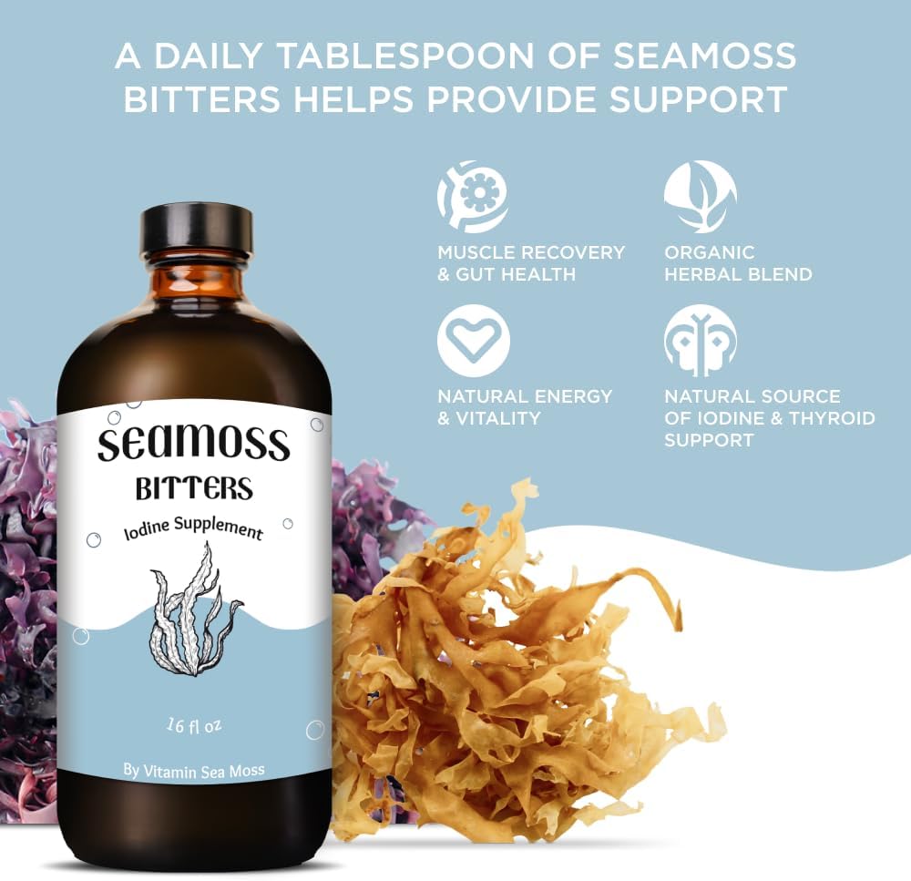 Organic Vitamin Sea Moss Soursop & Black Seed Bitters Bundle - Detox & Immune Support for Gut Health - Wildcrafted Antioxidant-Rich Blend - Non-GMO, 32 oz | 64 Servings