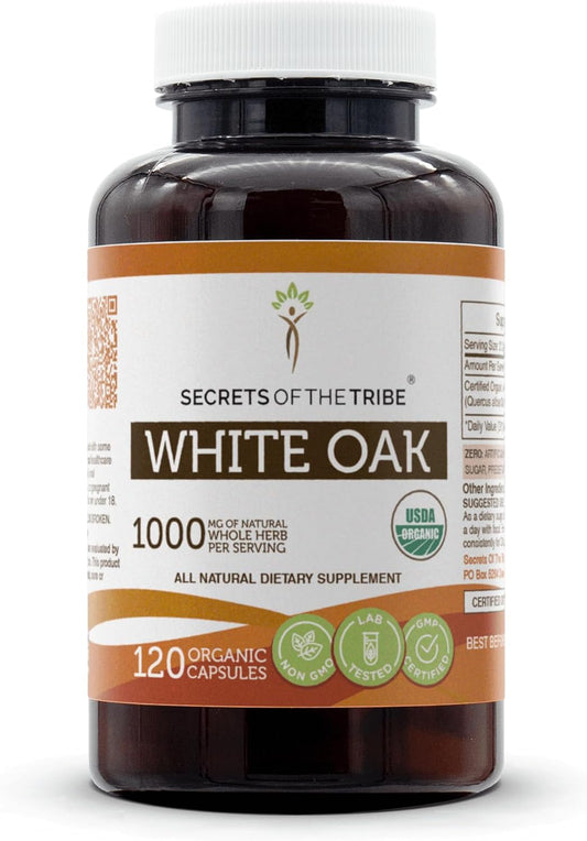Organic White Oak Herbal Capsules | High-Potency USDA Organic | 120 Capsules by Secrets of the Tribe