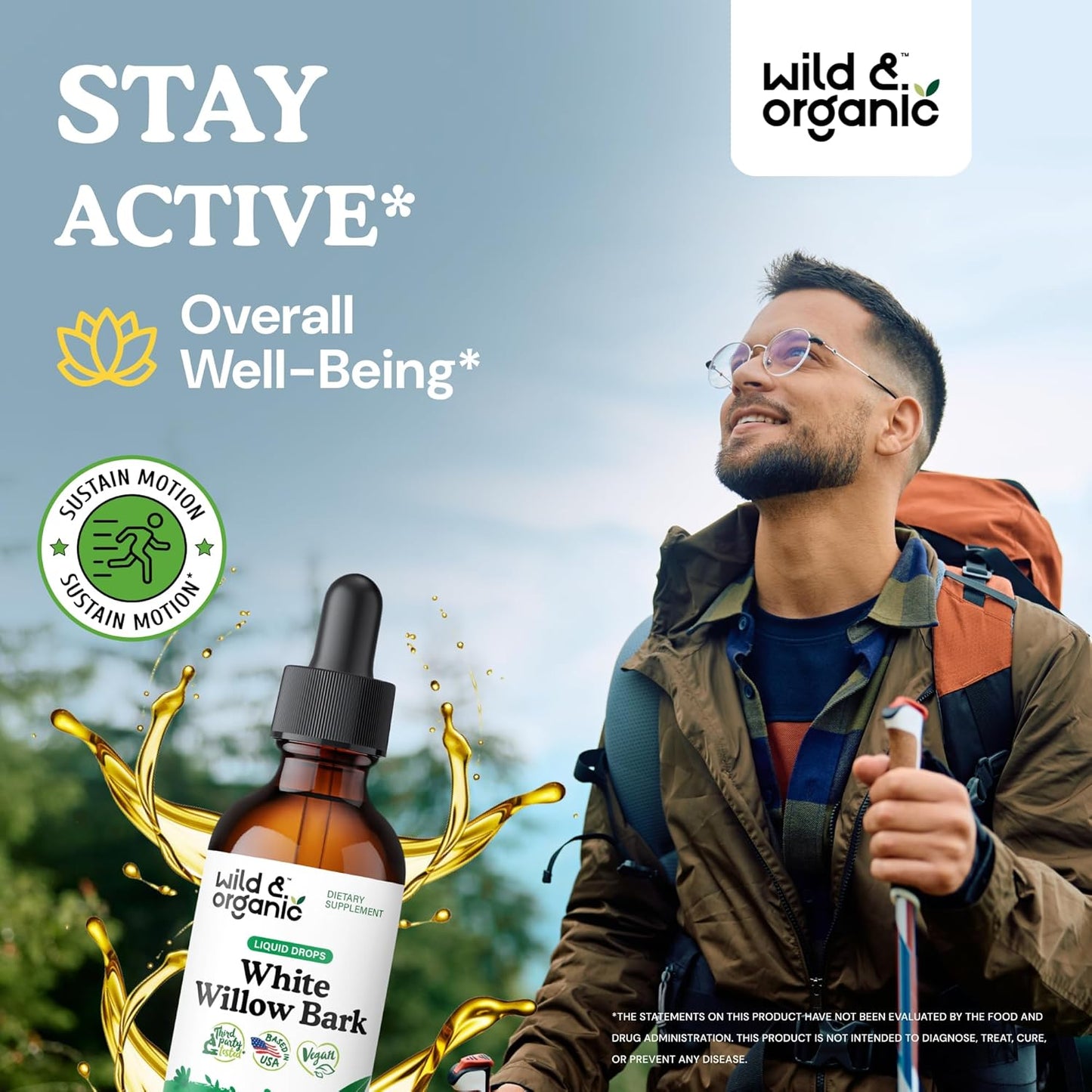 Organic White Willow Bark Liquid Extract Drops - 500mg Herbal Tincture for Well-Being - Alcohol & Sugar-Free, Non-GMO - 2 fl oz Bottle