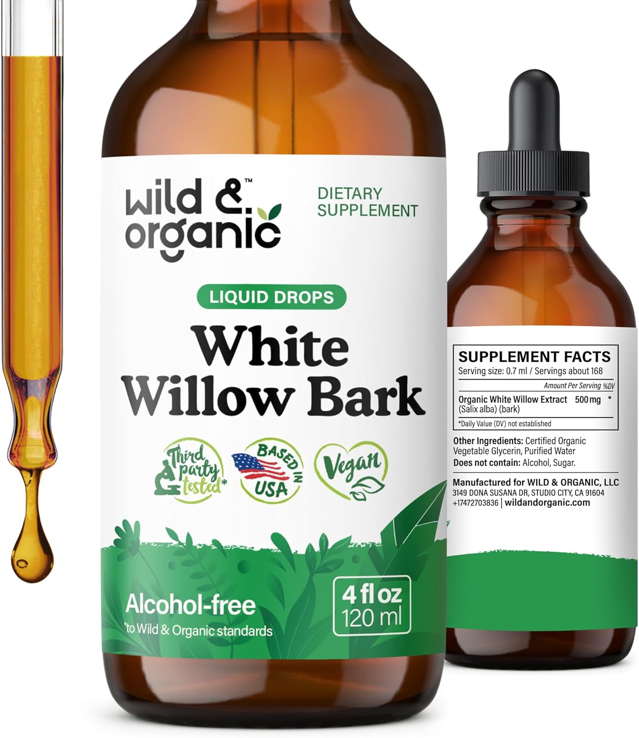 Organic White Willow Bark Tincture - Alcohol & Sugar-Free Liquid Supplement - Salix Alba Extract Drops for Overall Support - Vegan, 4 fl oz