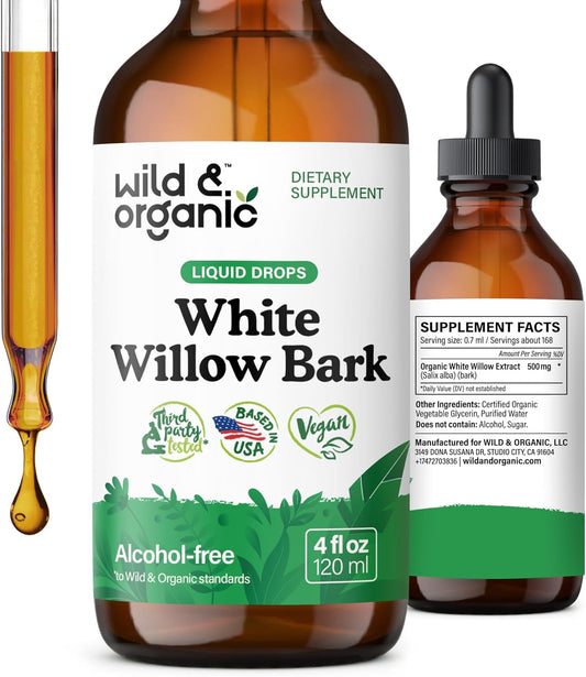 Organic White Willow Bark Tincture - Alcohol & Sugar-Free Liquid Supplement - Salix Alba Extract Drops for Overall Support - Vegan, 4 fl oz