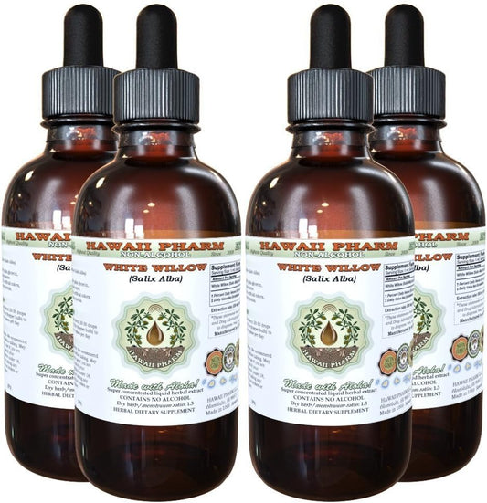Organic White Willow Liquid Extract - Alcohol-Free Herbal Supplement from Hawaii Pharm - 4x4 fl.oz Bottle - Made in USA