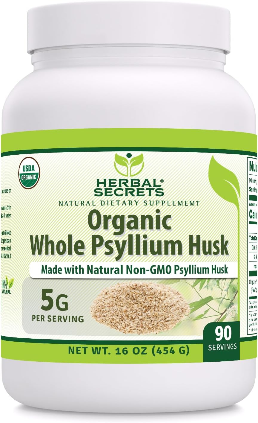 Organic Whole Psyllium Husk Powder Supplement - 16 oz | 5g Per Serving | 136 Servings | Non-GMO, Gluten Free, Made in USA