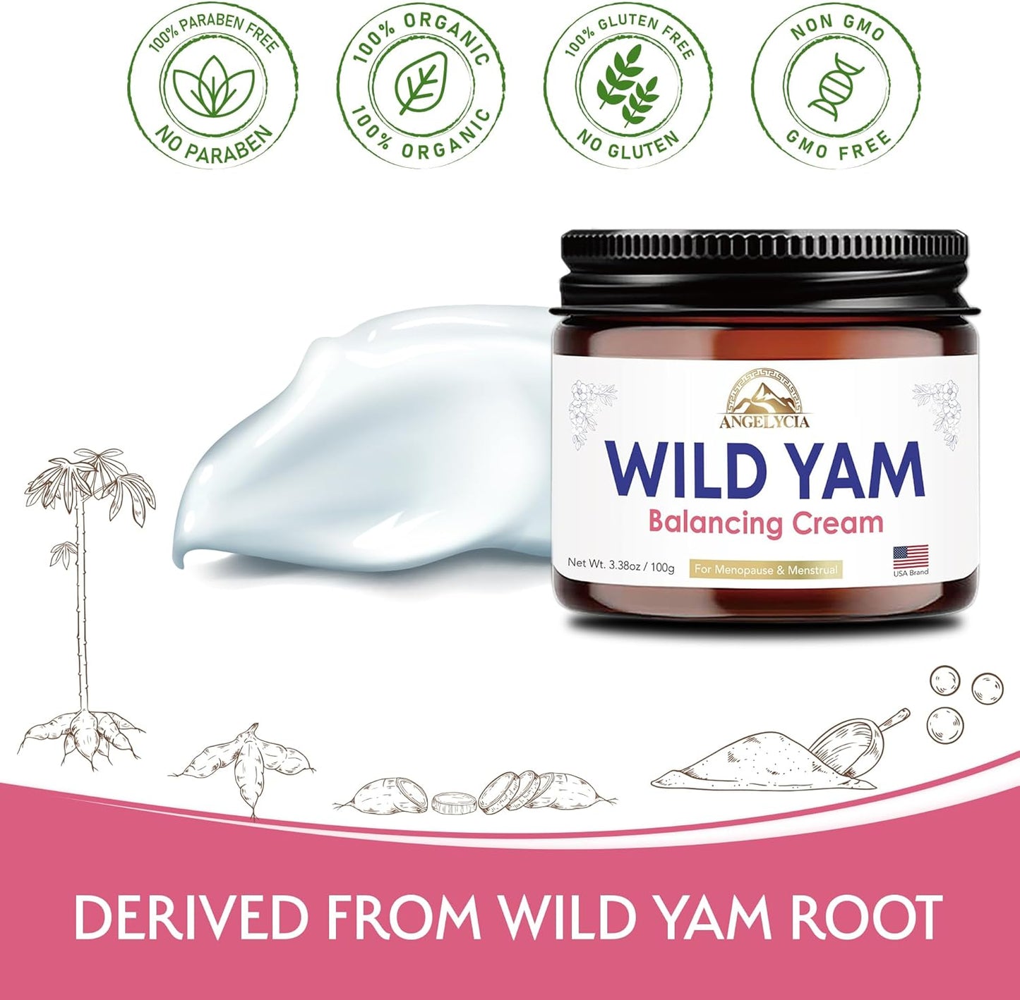 Organic Wild Yam Cream for Hormone Balance in Women | Hormone Support for PMS, Perimenopause & Menopause | 100% Pure | 6.76 Oz Jar