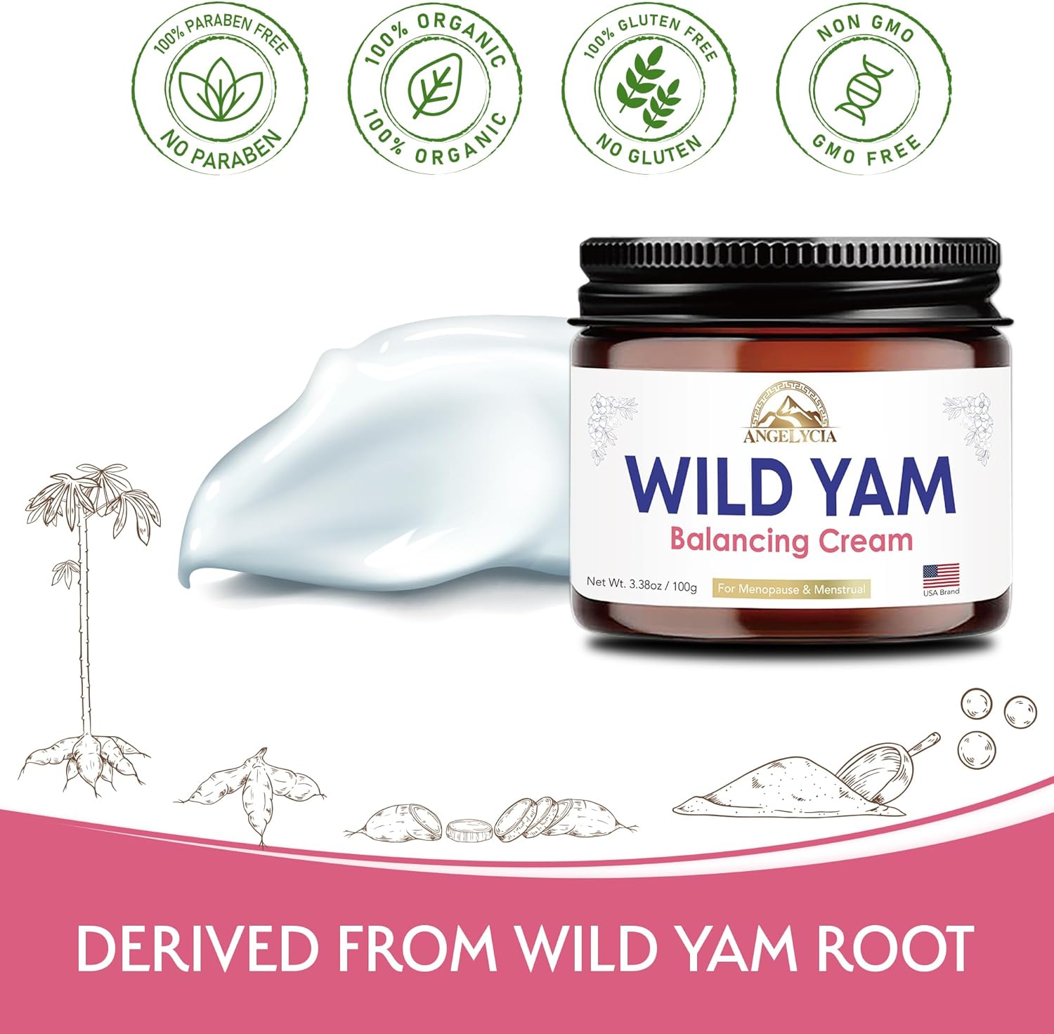 Organic Wild Yam Cream for Hormone Balance in Women | Hormone Support for PMS, Perimenopause & Menopause | 100% Pure | 6.76 Oz Jar