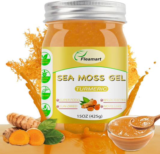 Organic Wildcrafted Raw Sea Moss Gel with Turmeric Flavor for Immune Support & Thyroid Health - 15OZ Gel Packed with Minerals & Vitamins