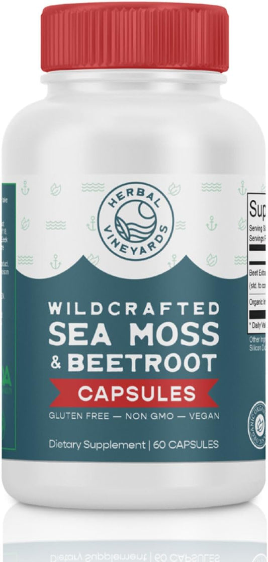Organic Wildcrafted Sea Moss and Beetroot Capsules for Immune Support, Digestive Health, and Energy | Vegan, Non-GMO, Ethically Sourced