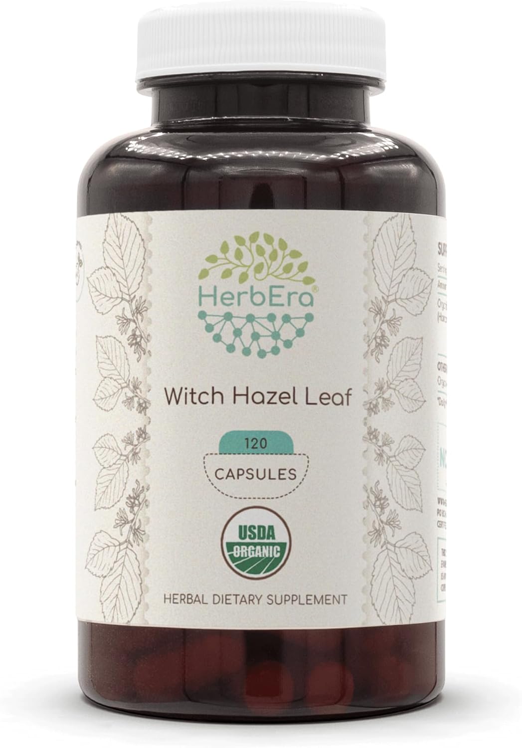 Organic Witch Hazel Leaf Capsules - USDA Certified Herbal Supplement - 120 Vegetarian Capsules - Hamamelis Virginiana