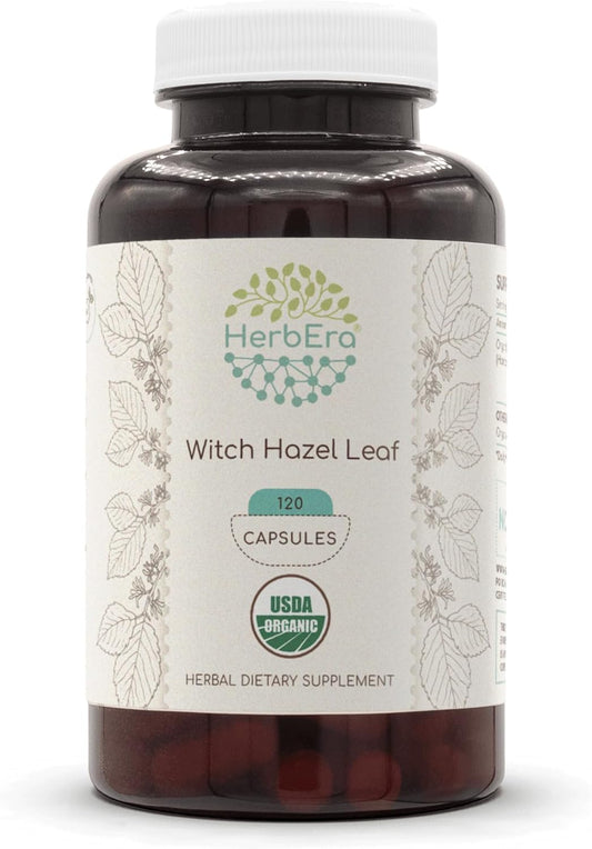 Organic Witch Hazel Leaf Capsules - USDA Certified Herbal Supplement - 120 Vegetarian Capsules - Hamamelis Virginiana