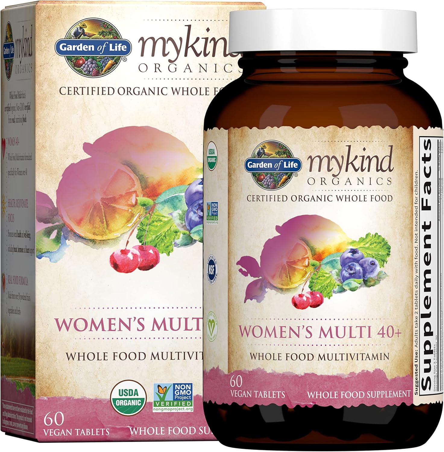 Organic Women's 40+ Multi-Vitamins Bundle: Garden of Life 60 Tablets & Raw Iron Capsules 30ct - Vegan & Non-GMO Formula