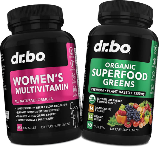 Organic Women's Multivitamin with Superfood Greens, Fruits, Magnesium & Zinc - Daily Energy Supplement with Vegetable Foods