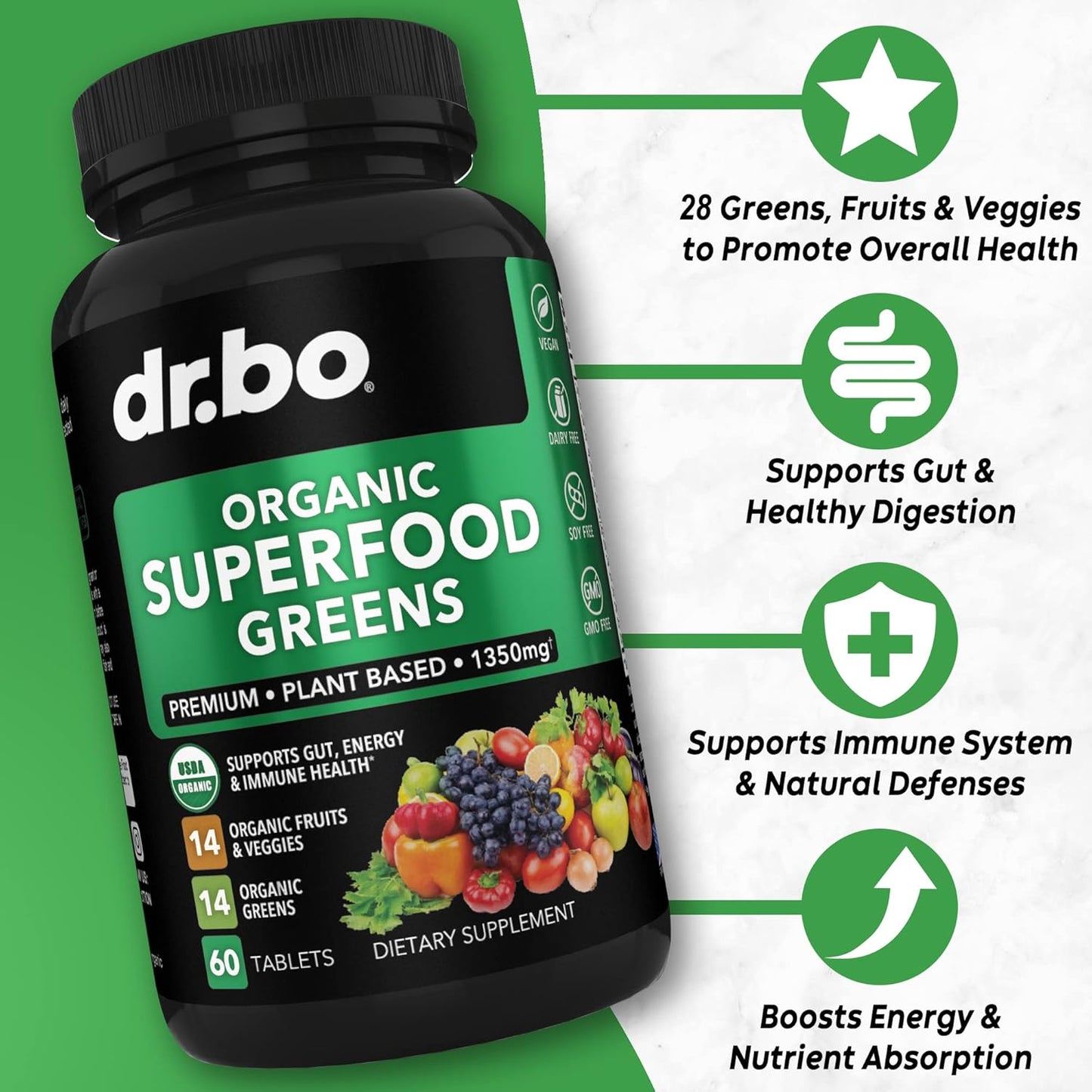 Organic Women's Multivitamin with Superfood Greens, Fruits, Magnesium & Zinc - Daily Energy Supplement with Vegetable Foods