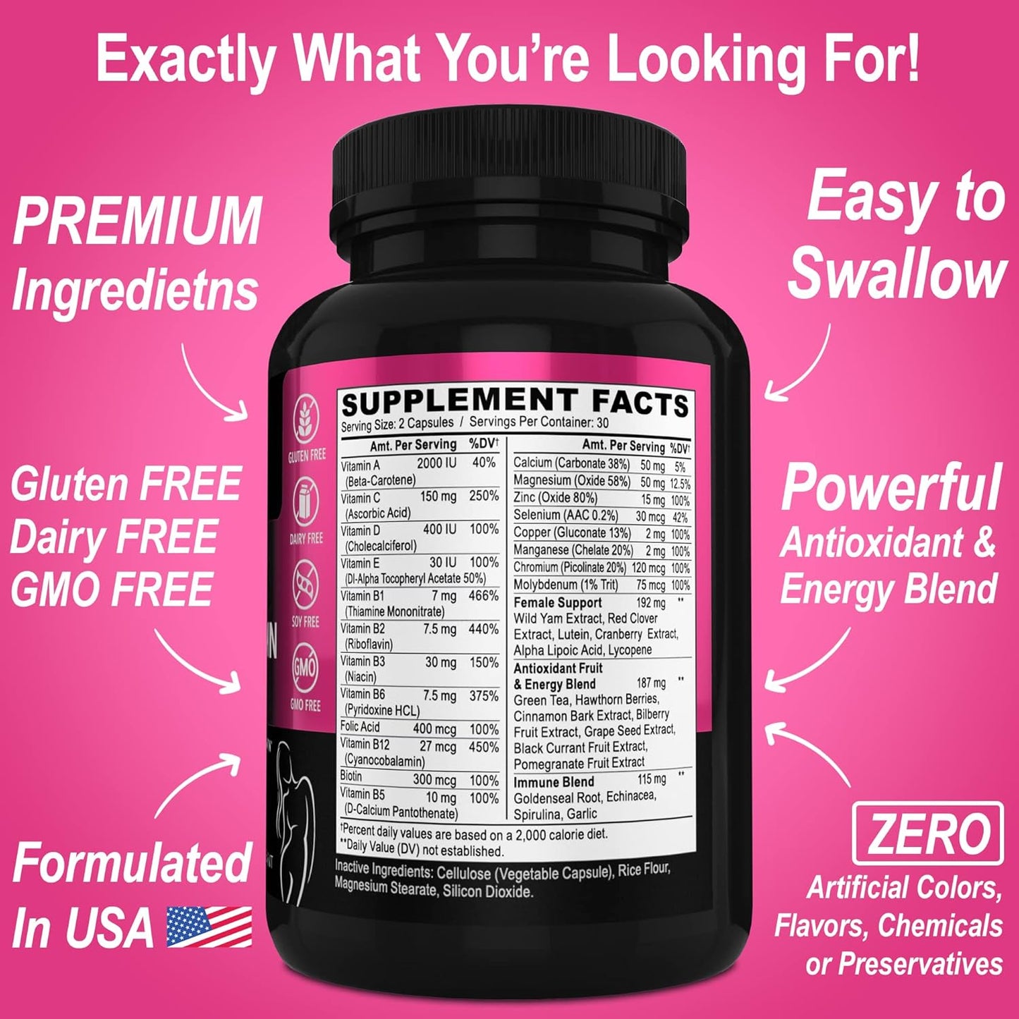 Organic Women's Multivitamin with Superfood Greens, Fruits, Magnesium & Zinc - Daily Energy Supplement with Vegetable Foods