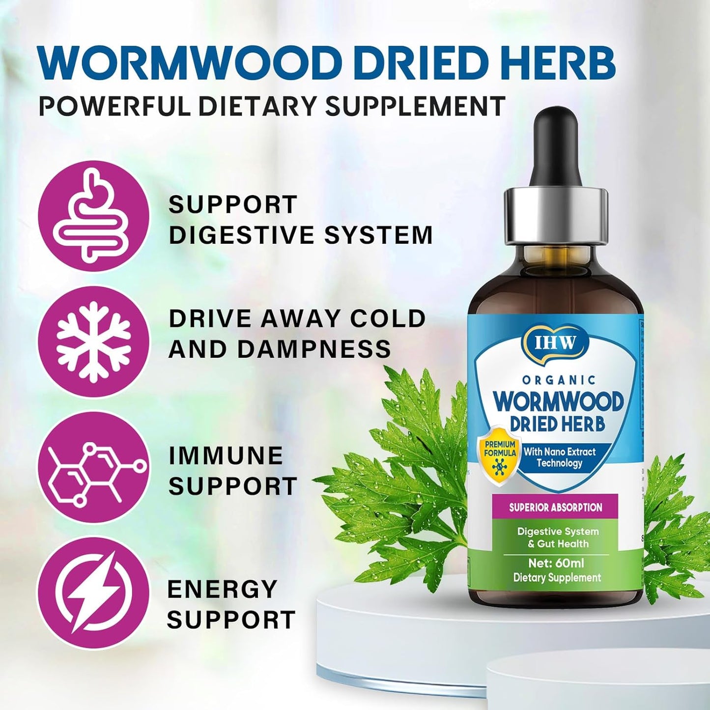 Organic Wormwood Liquid Drops with Black Walnut for Digestive and Intestinal Support