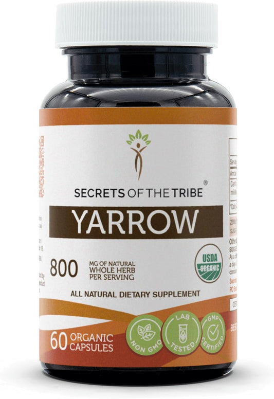 Organic Yarrow Capsules - 800 mg, Dried Leaf & Flower - Secrets of the Tribe