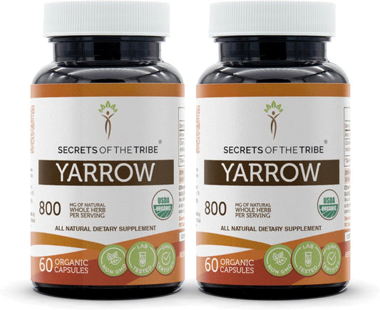 Organic Yarrow Capsules for Stress Relief - 2x60 Capsules, USDA Certified, Vegetable Capsules, Soothes Body, Herbal Supplement