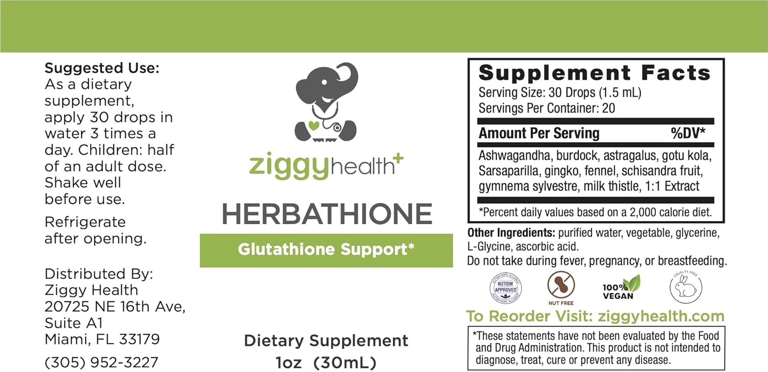 Organic Ziggy Baby Health Herbathione Liquid Tincture - Glutathione Supplement for Immune & Liver Health, Antioxidant Support - 1oz