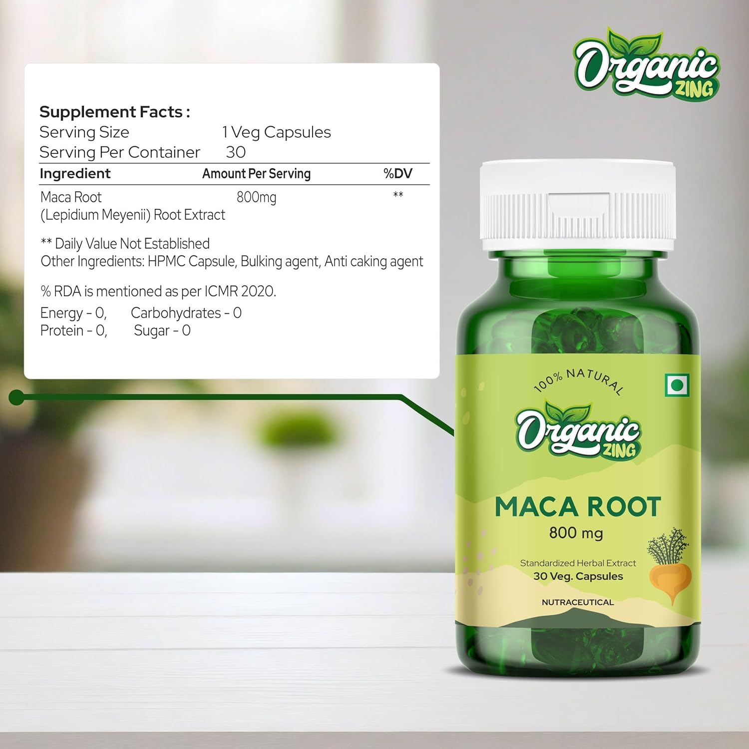 Organic Zing Maca Root Capsules - Black, Red, Yellow - 800mg per Serving - Natural Remedy for Health Issues - 30 Capsules
