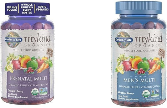 Organics Prenatal & Men's Gummy Multivitamin Bundle - 120 Count, Vitamin D3, B6, B12, Berry Flavor