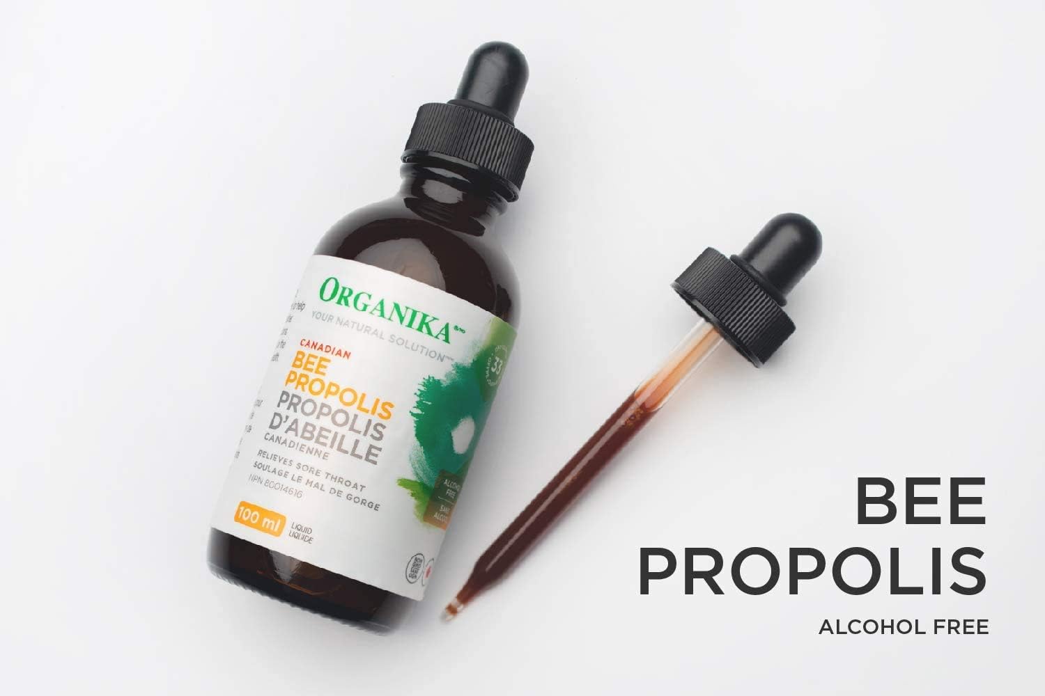 Organika Bee Propolis Liquid - 100ml 3.38oz - Immune Support & Antioxidant - Natural Relief for Sore Throat - Alcohol-Free