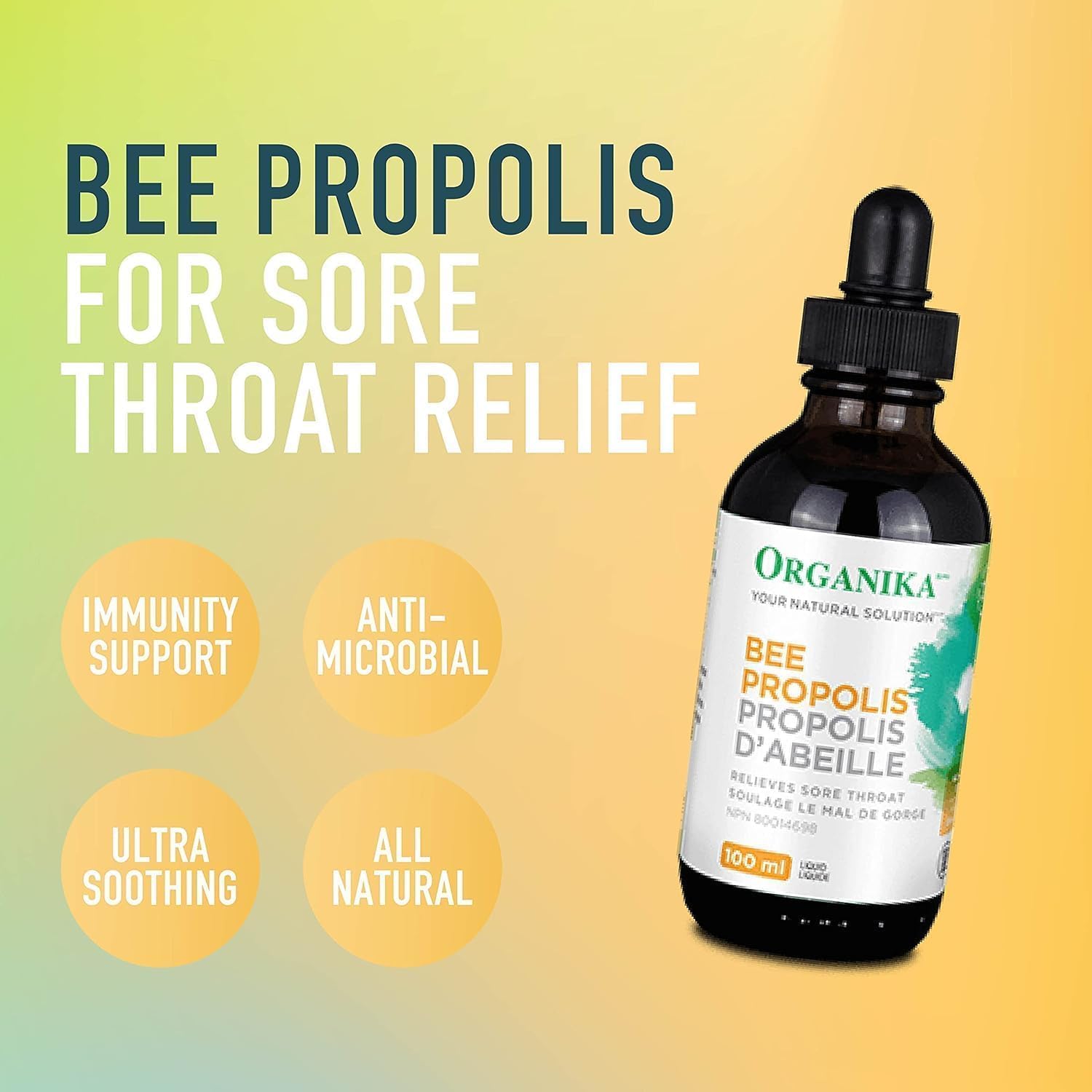 Organika Bee Propolis Liquid - 100ml 3.38oz - Immune Support & Antioxidant - Natural Relief for Sore Throat - Alcohol-Free