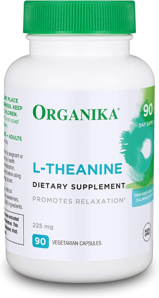 Organika L-Theanine Capsules - Natural Stress Support & Relaxation Aid - 90 Vegan Capsules