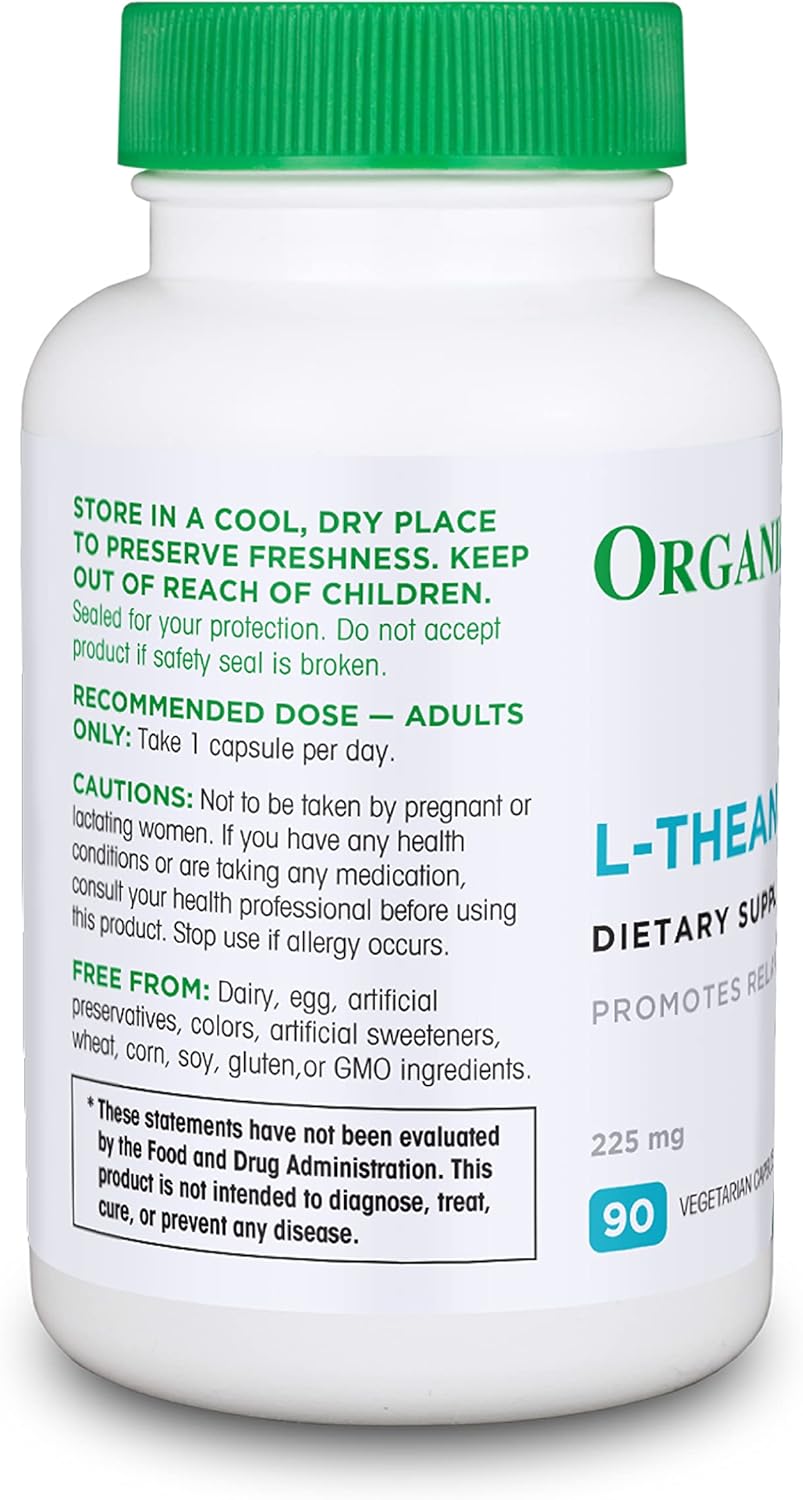Organika L-Theanine Capsules - Natural Stress Support & Relaxation Aid - 90 Vegan Capsules