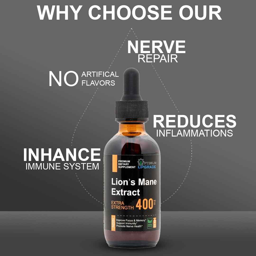 OU Lion’s Mane Mushroom Extract - Enhances Focus & Memory, Supports Immune System, Nerve Health, Organic Vegan Liquid Tincture - 2 Oz Lions Mane Supplement