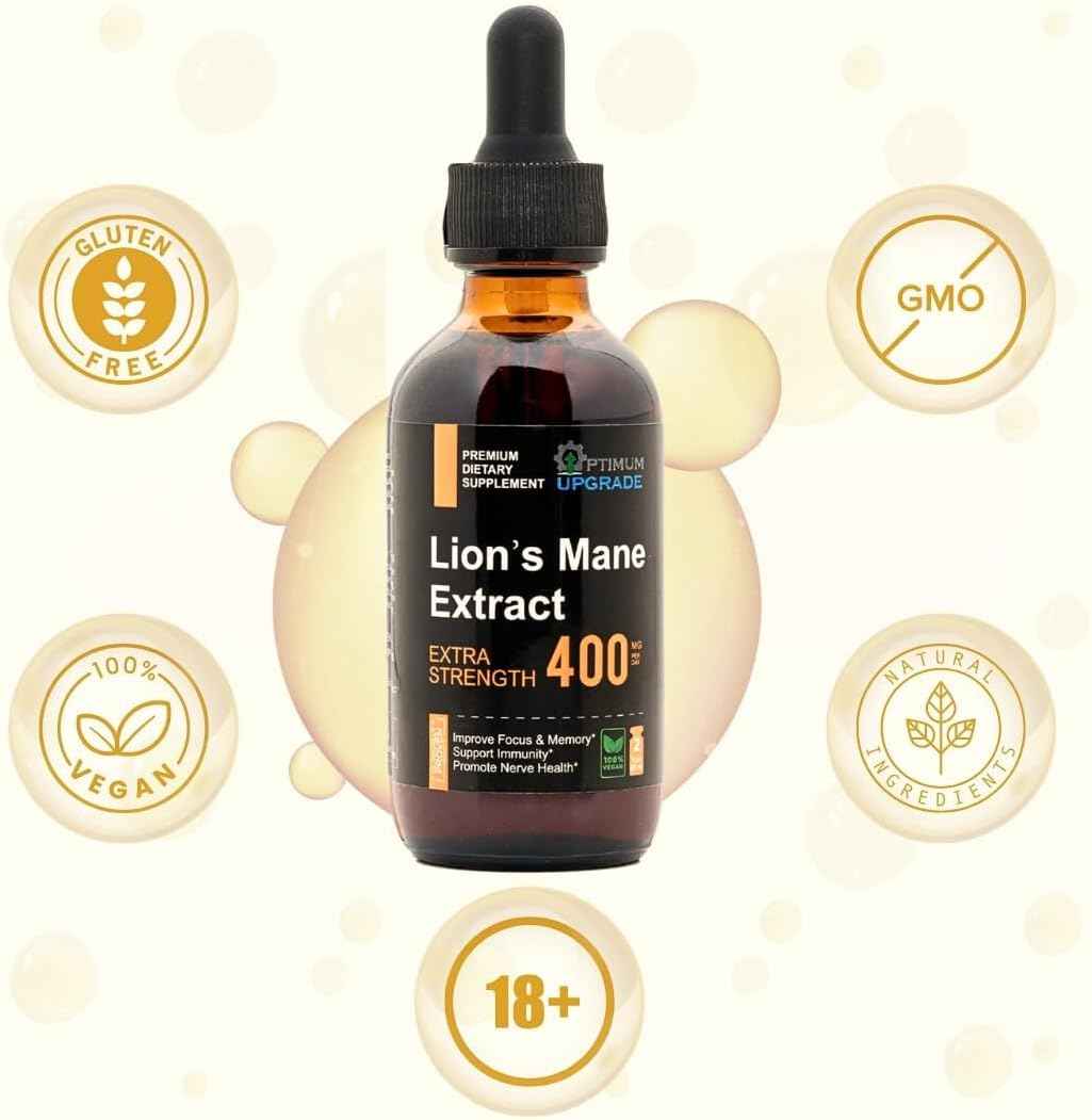 OU Lion’s Mane Mushroom Extract - Enhances Focus & Memory, Supports Immune System, Nerve Health, Organic Vegan Liquid Tincture - 2 Oz Lions Mane Supplement