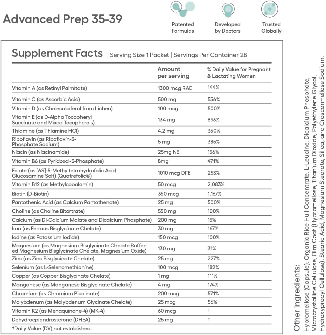 Ovaterra Women's Prenatal & Preconception Multivitamin Bundle - 4-Week Supply with Choline, Methylfolate, Iron, DHEA, Vitamins A, B6, B12 - Fertility Support (56 Pack)