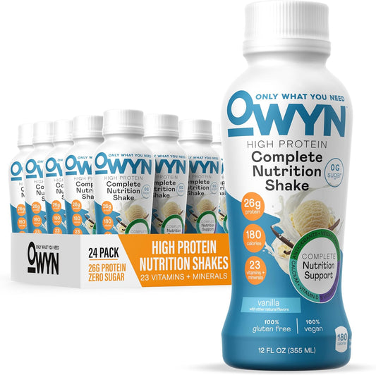 OWYN High Protein Plant Based Nutrition Shake, Vanilla Flavor, 12 Fl Oz (24 Pack) - Complete & Balanced