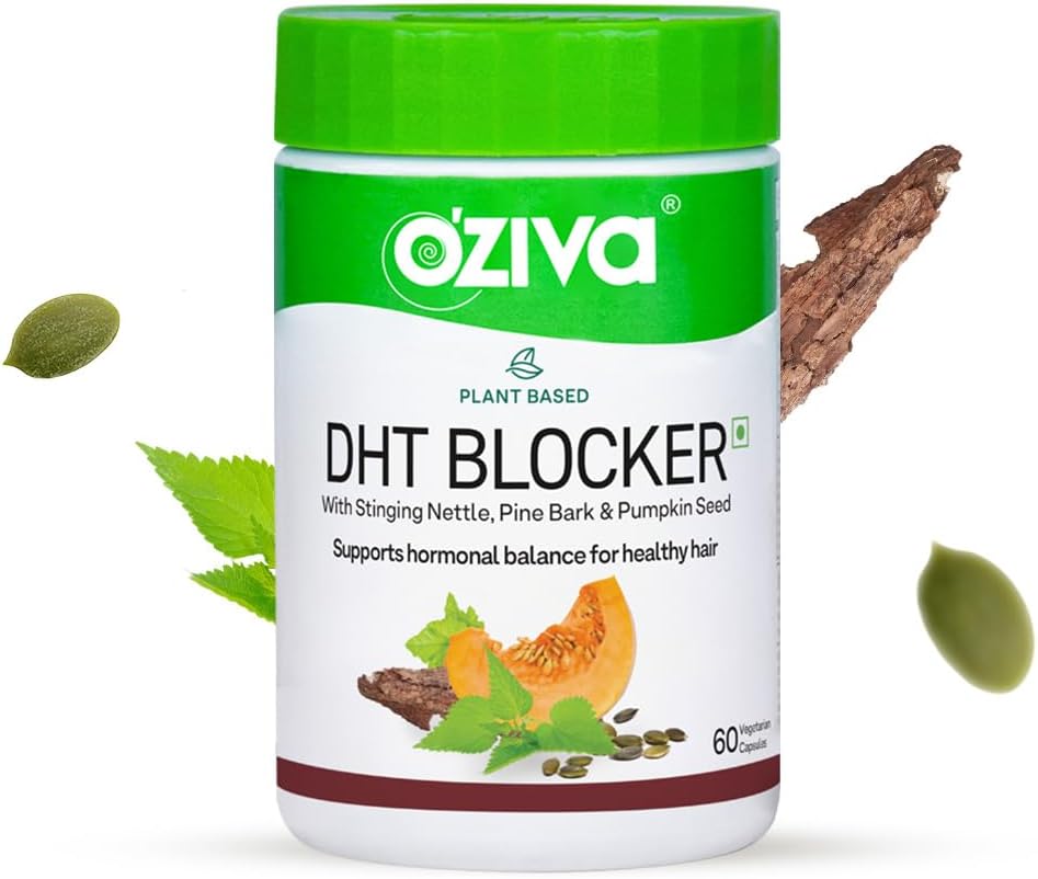 OZIVA Plant Based DHT Blocker Capsules for Hairfall Control & Follicle Stimulation - 60 Count
